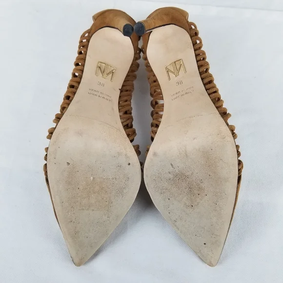 Tamara Mellon Tan Neutral Suede Braided Pointed Toe Pump Heels Size 8 - Picture 10 of 12